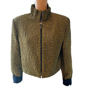 Earl Rutenberg Full Zip Cropped Jacket Khaki Wave Sequin Business Travel Lady M